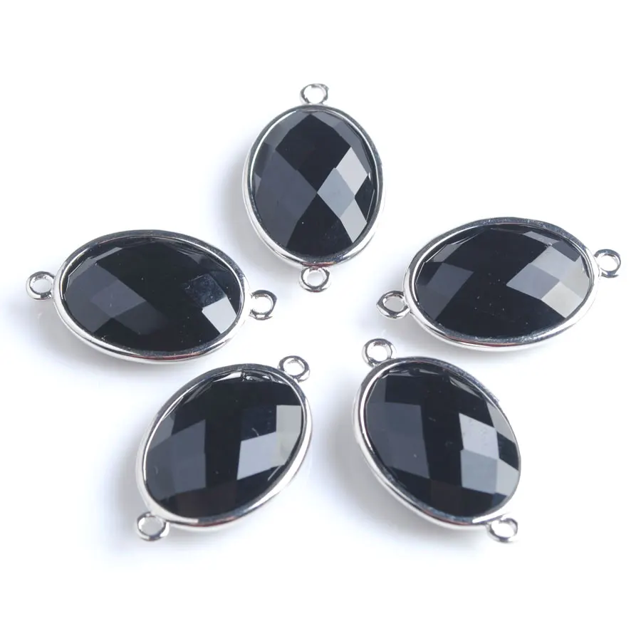 WOJIAER Two Holes Natural Black Quartzs Stone Oval Facted Section Beads for Women Jewelri Make Necklace DIY Bracelet Z9047