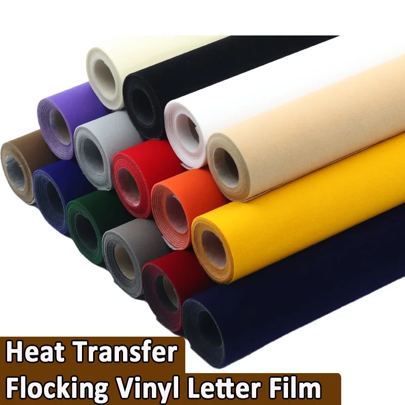 1 Roll 50*100cm Flocking Heat Transfer Vinyl Lettering Velvet Film for Heat Press Machine T-shirt Iron On HTV Printing Paper