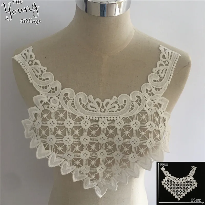 Exquisite White Lace Fabric Embroidery Applique Lace Neckline DIY Tulle Lace Collar Sewing Clothing Accessories Craft Supplies