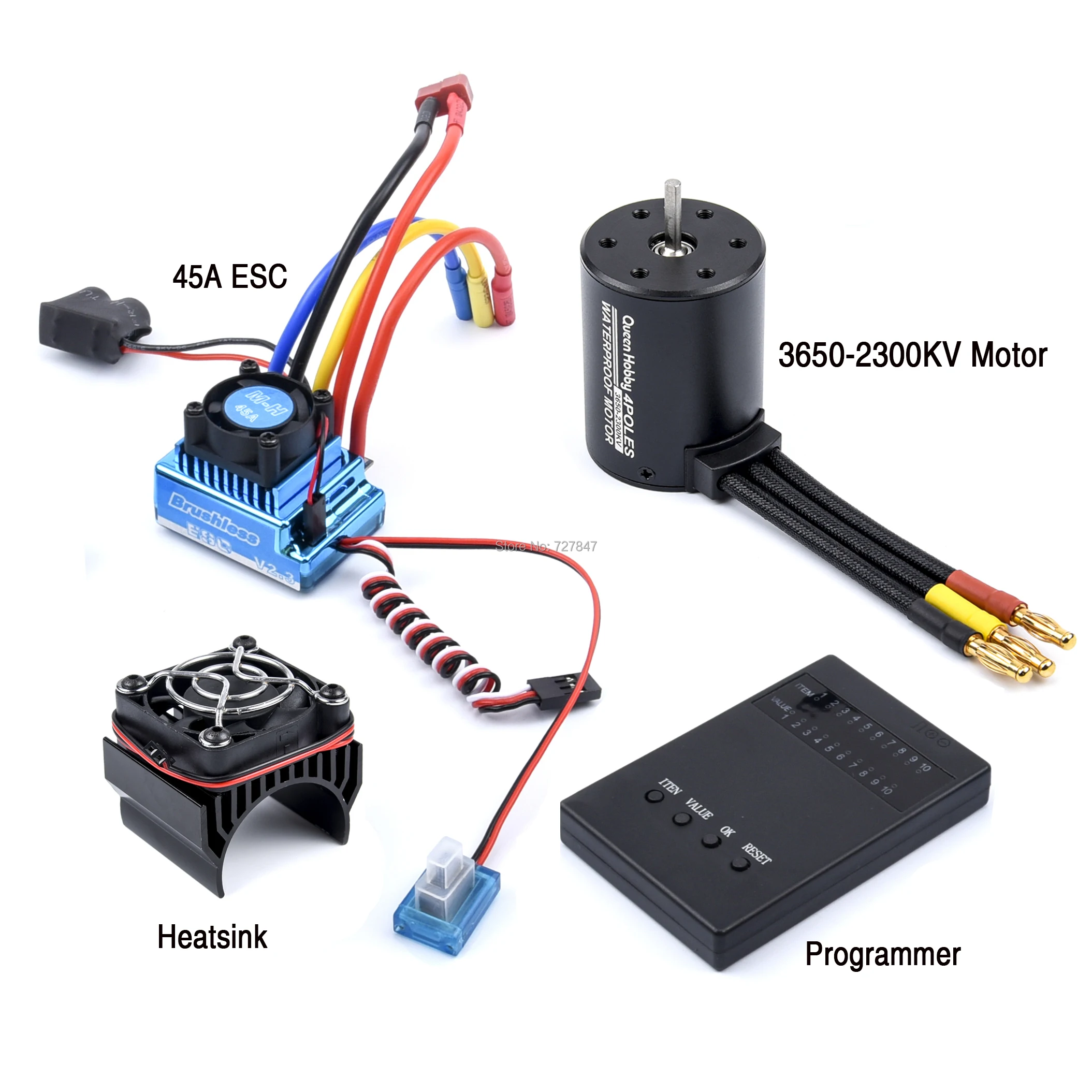 3650 2300KV Brushless Motor & 45A 60A 80A 120A ESC with Program Car Combo for 1:10 RC Car RC Boat Part