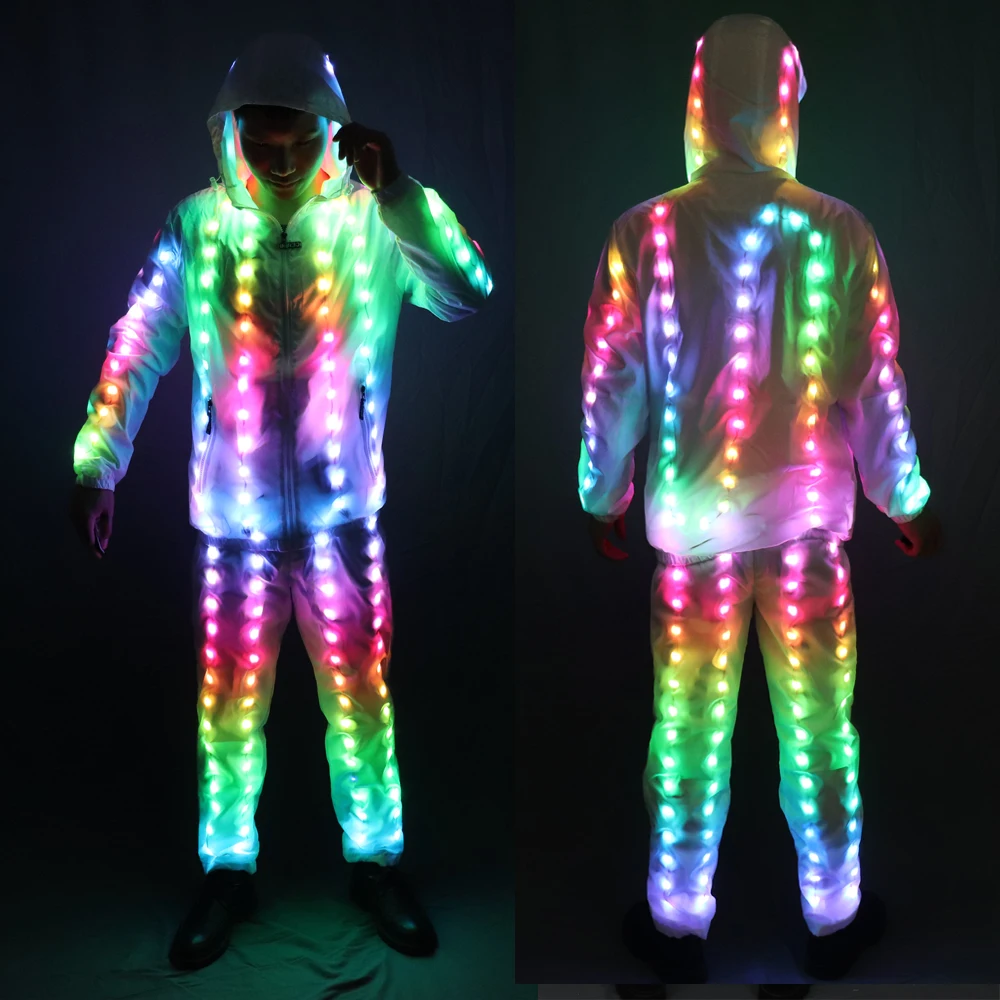 

Full Color Pixel LED Lights Jacket Coat Pants Costumes Suit Light UP Rave Creative Outer Stage Costume Xmas Party Fancy Dress