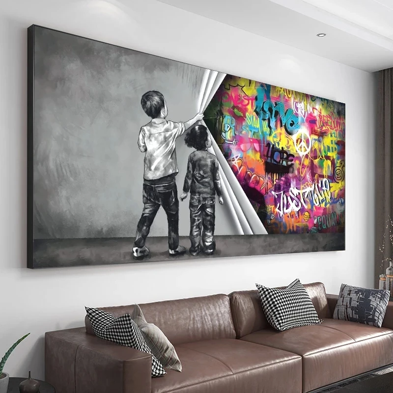 

Graffiti Child Uncovered Justice Canvas Painting Fist Mobile Shackle Poster Print Wall Art Picture for Living Room Decor Cuadros