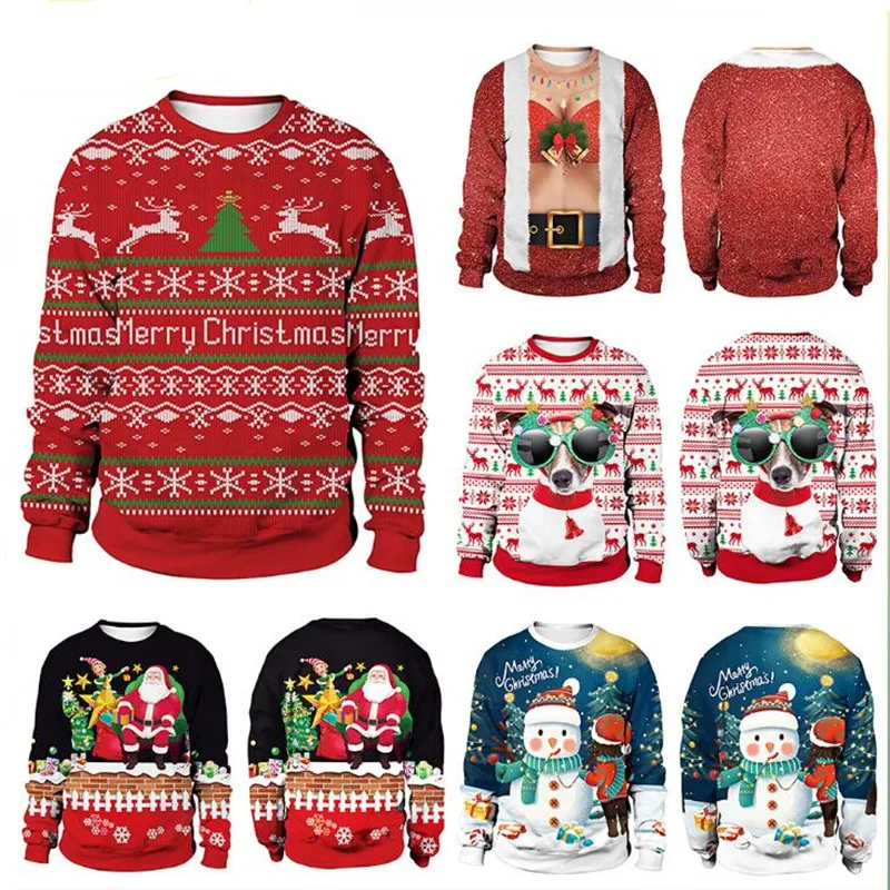 New Arrivals Funny Print Christmas Sweaters Jumpers Men Women Autumn Winter CLothing Pullover Sweatshirt For Xmas Holiday Party