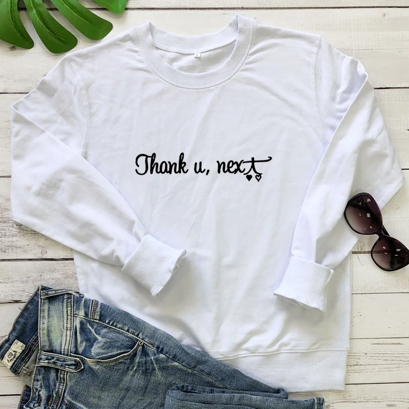 

Thank You Next 100% Cotton Sweatshirt Funny Women Tumblr Grunge Pullovers Casual 90s Long Sleeve Jumper Sweatshirts Streetwear