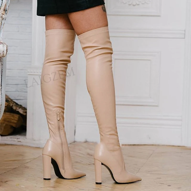 

SEIIHEM Women Thigh High Boots Stretchy Thick High Heels Over Knee Boot Botas Mujer Ladies Shoes Woman Big Size 39 43 44 46 47