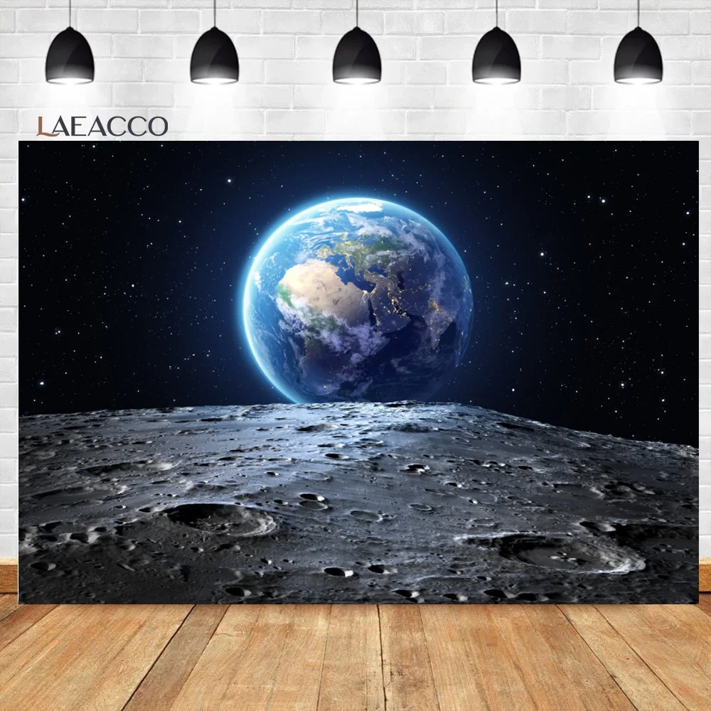 Laeacco Universe Photophone Space Earth Moon Astronaut Photography Backdrops Baby Birthday Photo Backgrounds Photozone Photocall