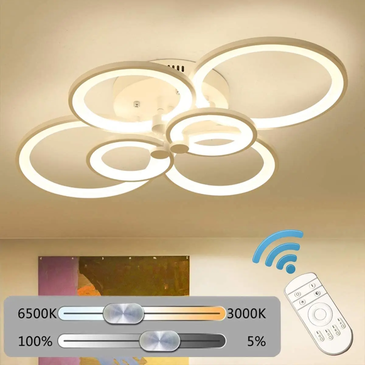 Ganeed LED Modern Ceiling Light Flush Mount Fixture Interior Remote Control Dimmable Lamp for Dinning Living Room Bedroom Home