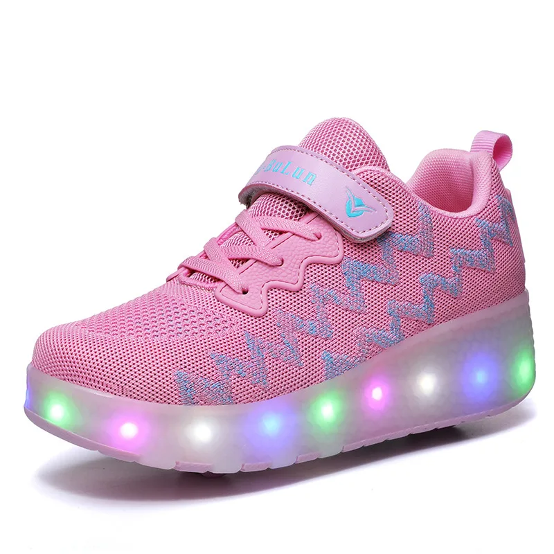 

One And Two Wheels USB Charging Roller Skate Shoes Led Light Sneakers For Children Kids Shoes Boys Girls Shoes Light Up Unisex