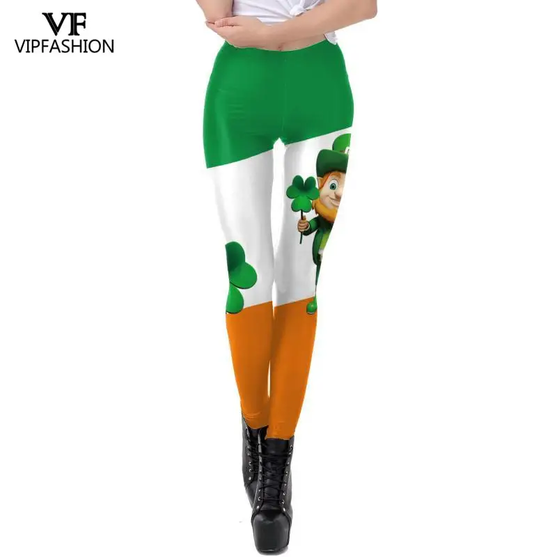 VIP FASHION New Cosplay St. Patrick\'s Day 3D Clover Printed Leggings Women Fake Lace Skinny Pants Sexy Female leggings