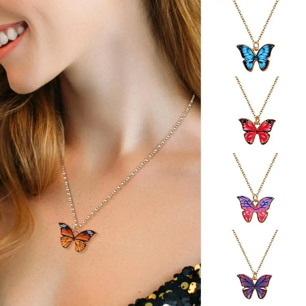 Dainty Butterfly Pendant Necklace for Women Teen Girls Alloy Bohemian Delicate Butterfly Necklace Cute Chic Everyday Butterfly C