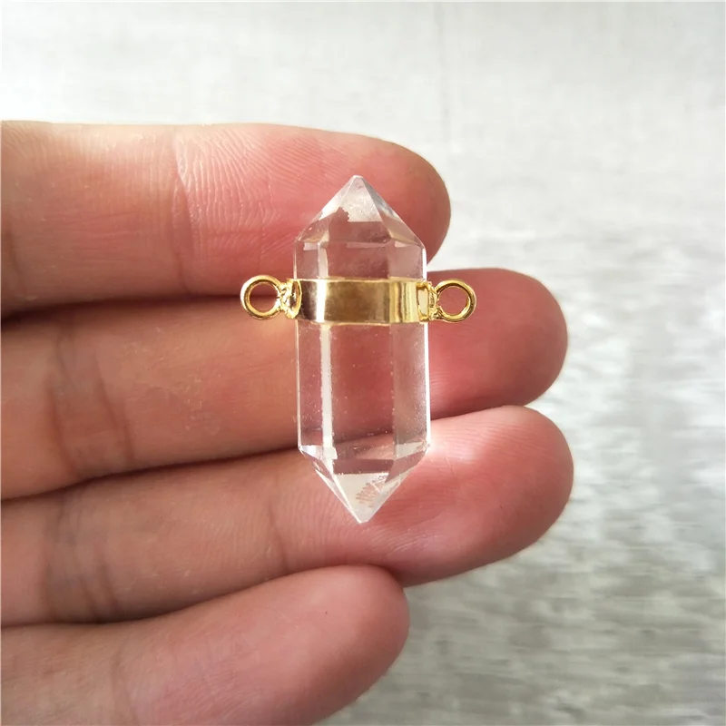 Imagem -02 - Fuwo-natural Crystal Quartz Ponto Pingente Dourado Double Bail Pedra de Cura Acessórios para Fazer Colar Pd379 Atacado Pcs