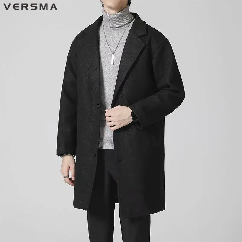 VERSMA Korea Fashion Kasual Longgar BF Kopi Wol Mantel Panjang Pria Musim Dingin Gaya Antik Pakaian Pria Jaket Panjang Mantel Mantel 3XL