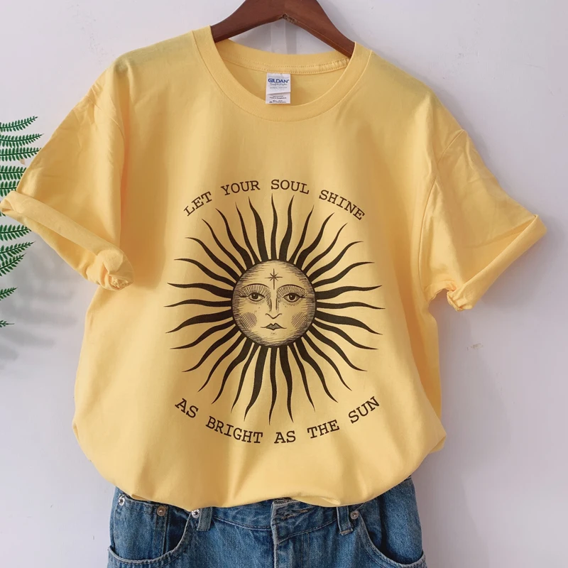 

1PCS Women Shine Bright Like The Sun Sunflowers Casual Funny Soft Ladies Hipster Top Floral Letters Streetwear Tee T-Shirt