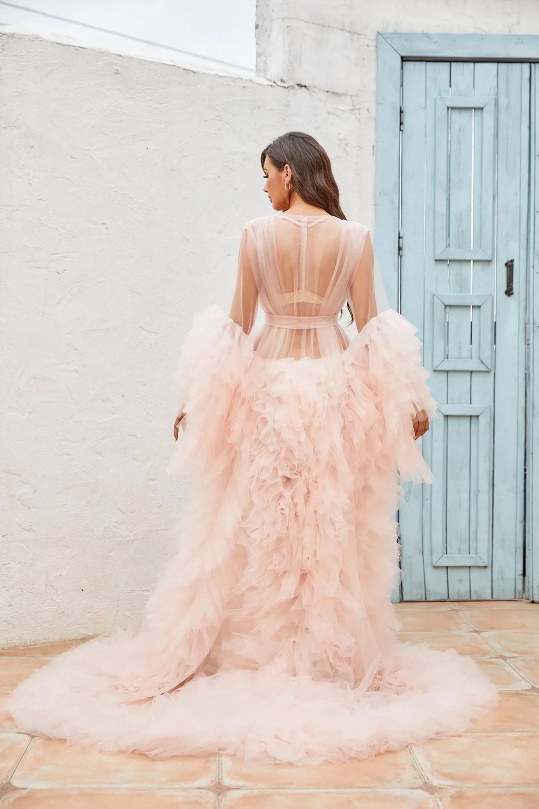 Pink Maternity Robes Sexy Tulle Bathrobe Dresses Photo Shoot Birthday Bridal Fluffy Party Sleepwear Custom Made Gown Real Images image 6