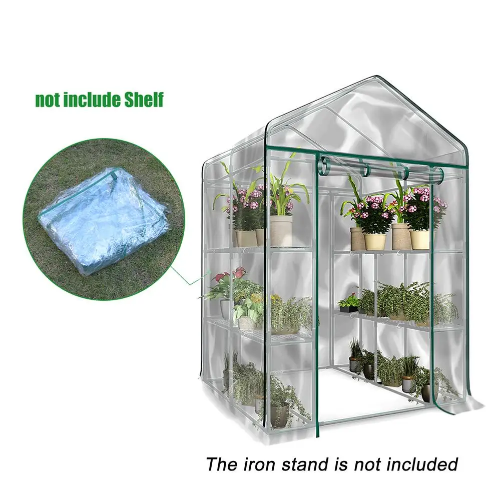 Garden Greenhouse PVC Cover Plants Keep WarmSunroom For Flowers Roll-up Windows (Without Iron Frame) 143*143*195cm/143*73*195cm