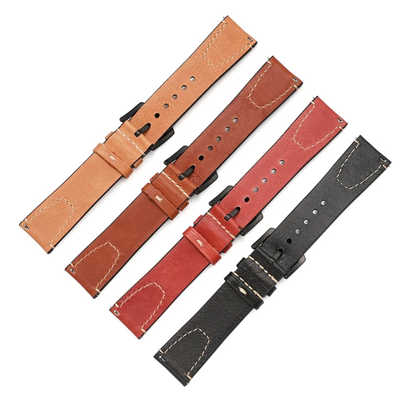 Retro Vegetable Tanned Leather Strap18mm 20mm 22mm 24mm Quick Release Genuine Leather Watchband for MOTO GearS3