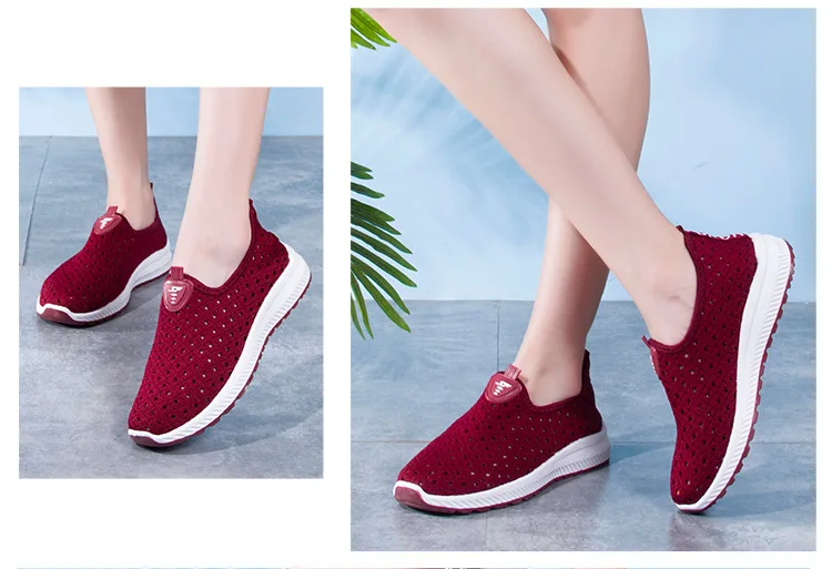 Summer Women Shoes Breathable Mesh Sneakers Shoes Ladies Slip on Flats Socofy Loafers Shoes Fashion Trainers Women tyh6r65