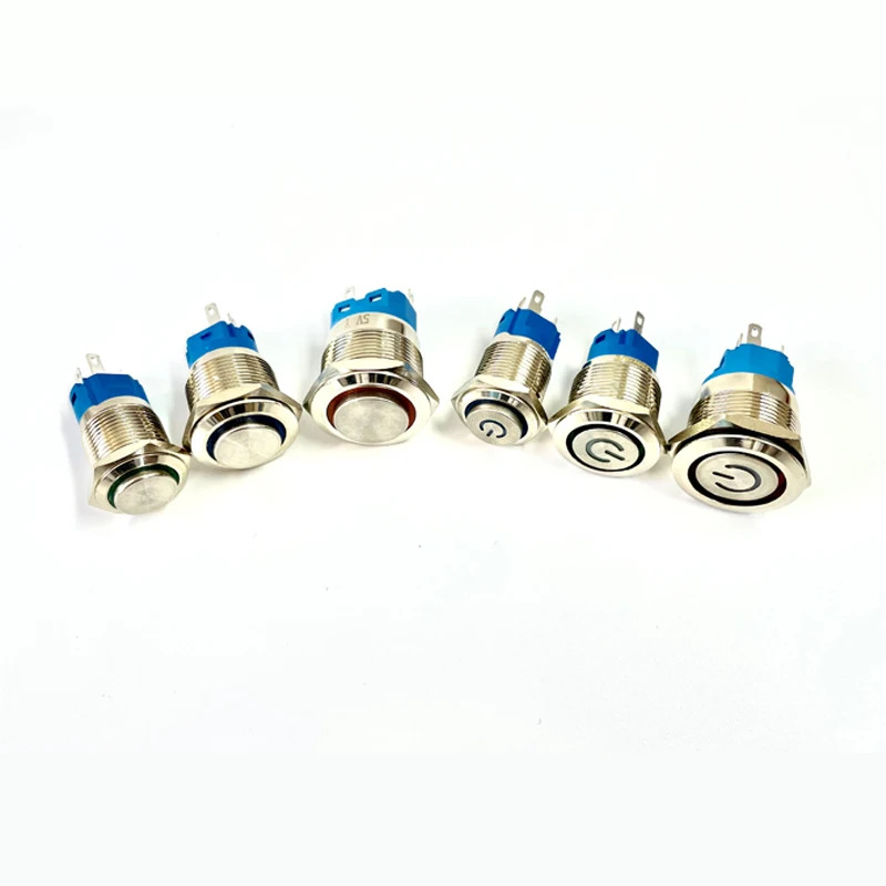 12/16/19/22mm Metal Push Button Switch High Head Ring Lamp Power Symbol Button Waterproof LED Light Self-Lock Self-Reset Button
