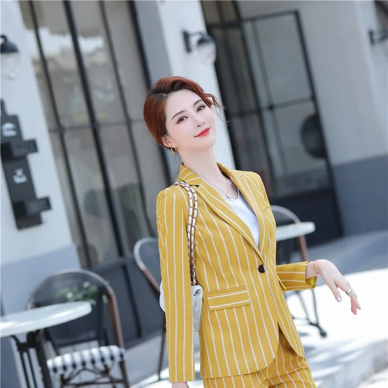 2021 Women's jacket Fashion Striped Slim Coat OL Styles Autumn Blazers for Women Business Work Blaser Outwear Tops S-4XL