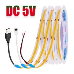 DC 5V LED COB Strip Light USB High Density Linear Lighting 320LED Flexible Tape Lights Warm Natural White Red Blue Green Decor