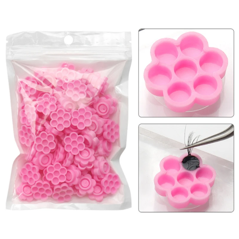 100Pcs Wimpern Verlängerung Kleber Tassen Wimpern Verlängerung Liefert Wimpern Zubehör Blume Einweg Wimpern Kleber Halter Ring Tasse