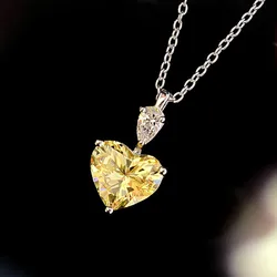 Huitan Gorgeous AAA Heart Cubic Zirconia Bright Yellow Pendant Necklace for Women High-quality Love Necklaces Engagement Jewelry
