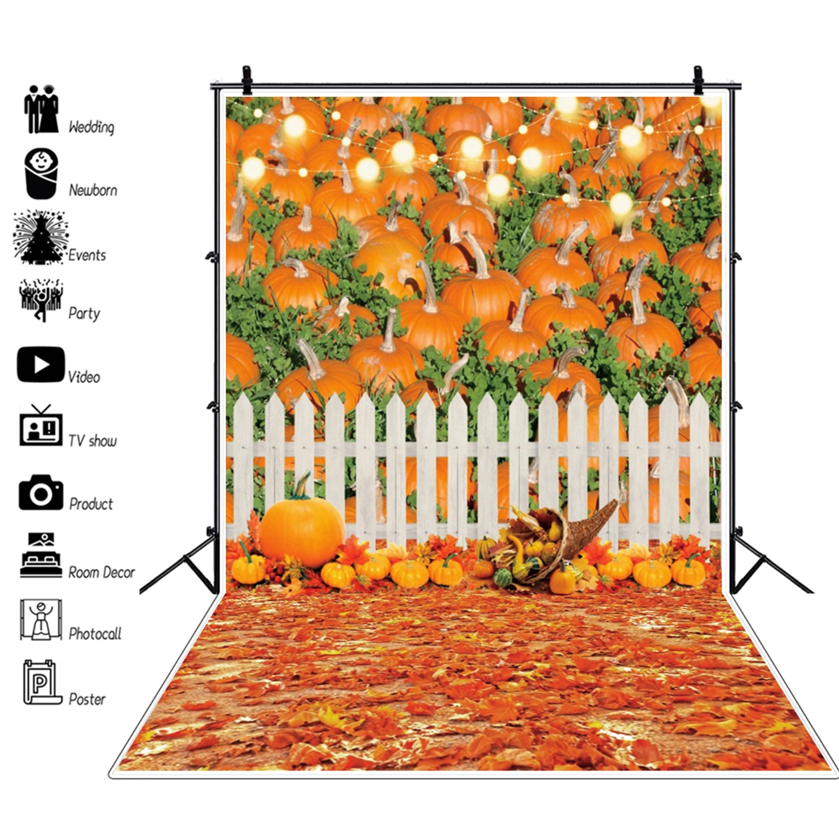 Autumn Fall Farm Pumpkin Fence Photography Backdrop Fallen Leaves Smash Cake Baby Shower Background Photo Studio Photobooth Prop