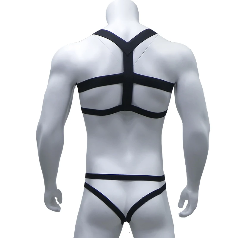 CLEVER-MENMODE Body Bondage Harness Set Mesh Underwear Set Male Lingerie Jockstrap Elastic Belt Clothing Chest Hollow Costumes