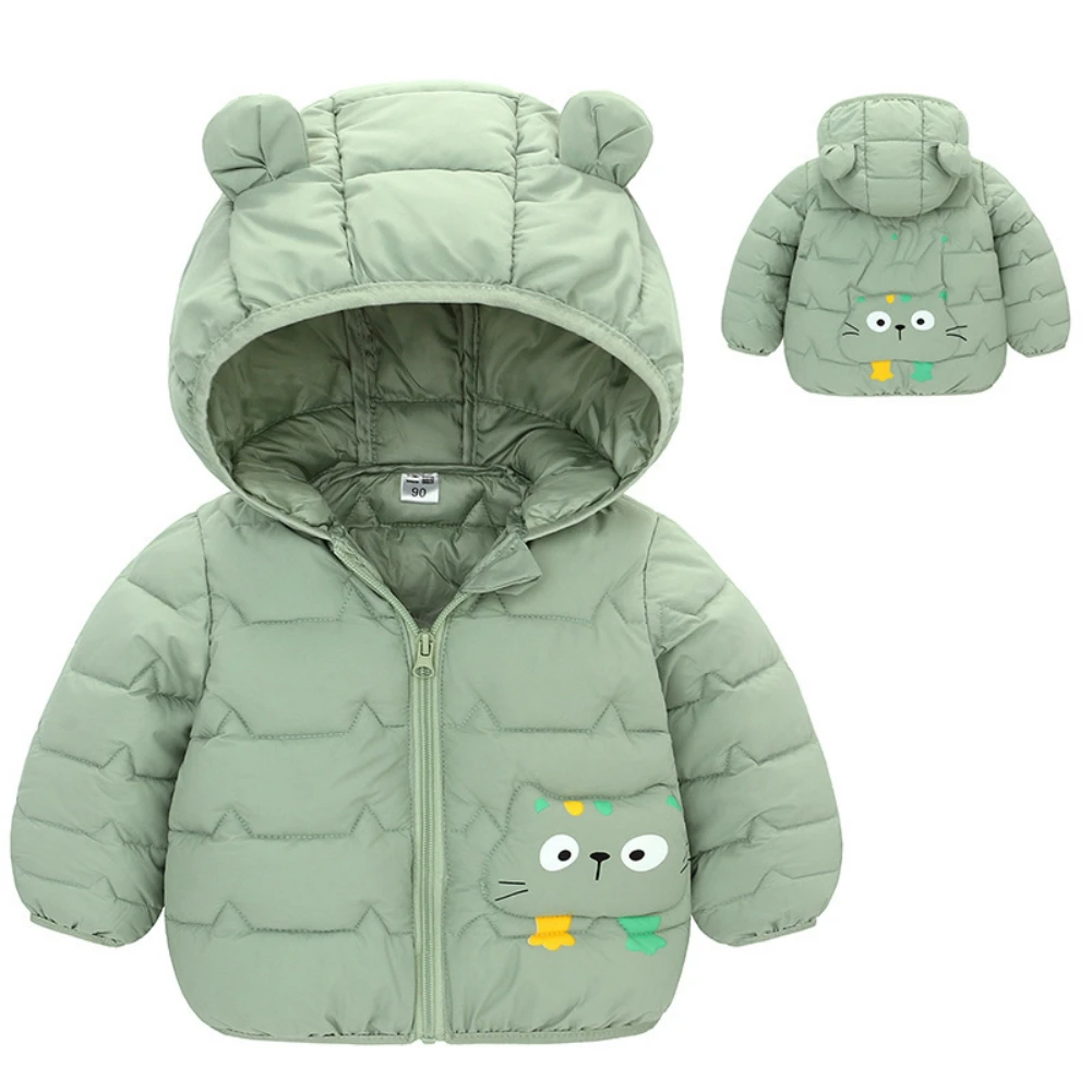 Winter Kids down Coat Baby Boy Cartoon Warm Eear Hooded Jacket Coats Toddler Girl Zipper Overcoat Children Ski Outerwear 1-6T