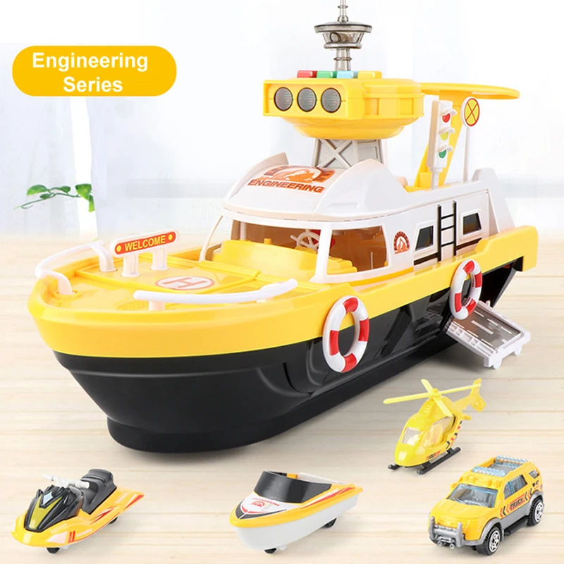 QWZ Big Size Simulation Track Inertia Boat Diecasts Toy Vehicles Music Story Light Ship Model Toy Car Parking Boys For Kids Gift