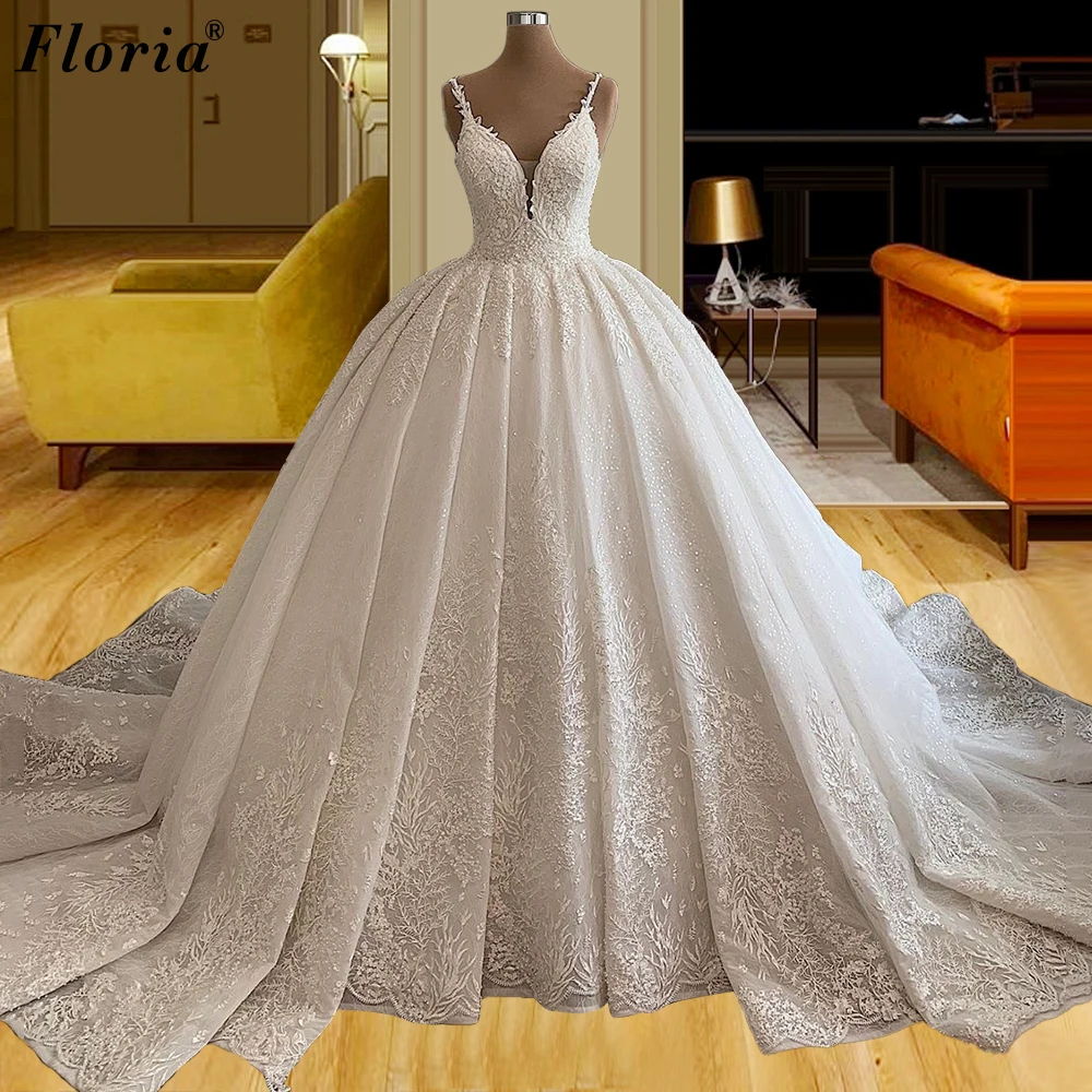 Prinzessin Spitze Hochzeit Kleider A-Line Spaghetti Strand Hochzeit Kleider Boho Brautkleider Robe De Mariee 2020 Kapelle Hochzeit Party