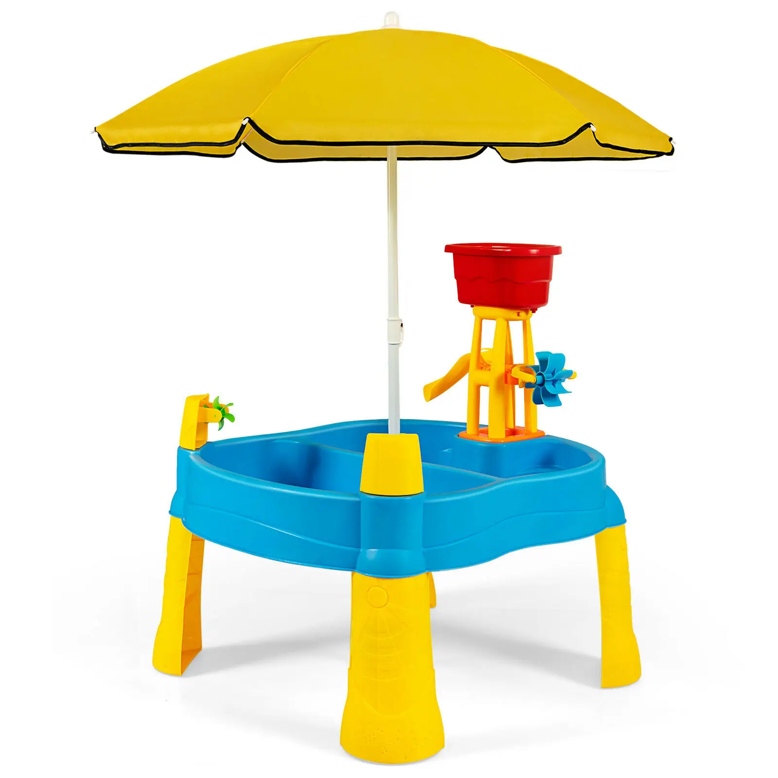 Costway-mesa de arena y agua para niños, arenero con paraguas, TY590330