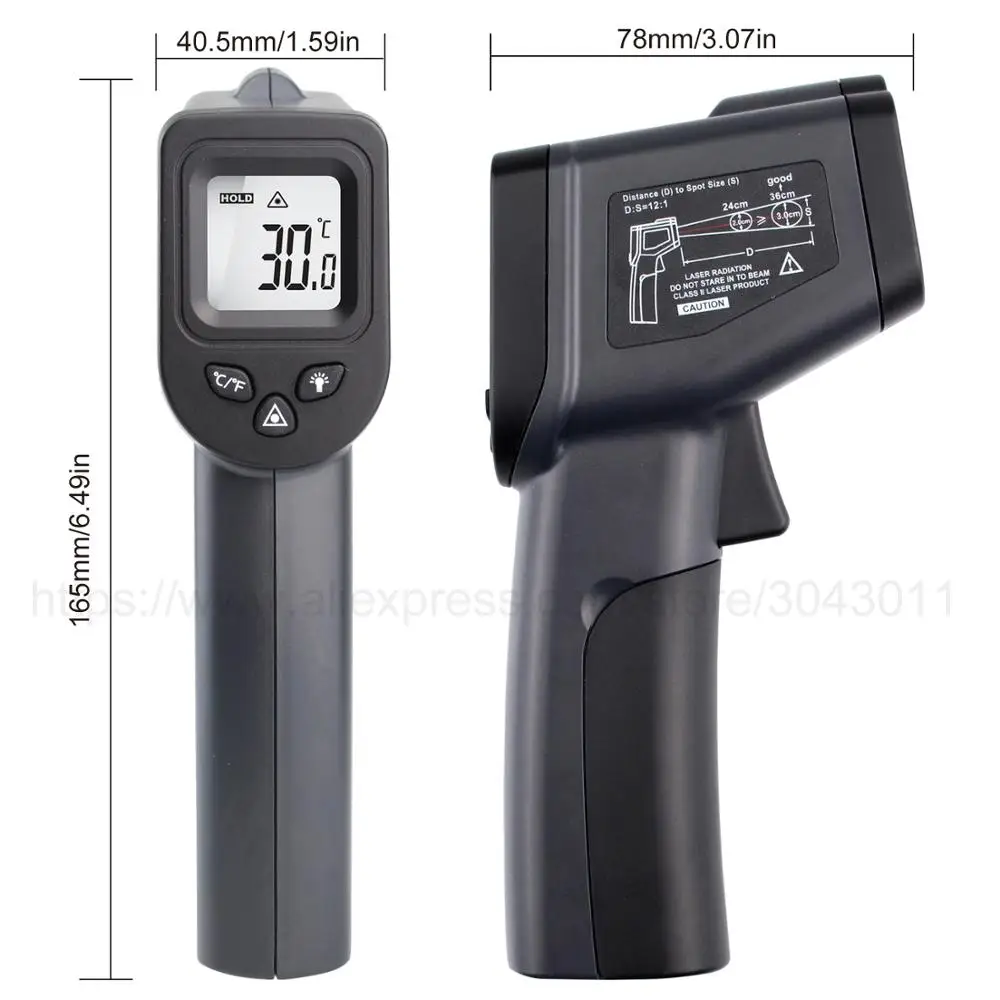 -50~1600 Degree High Temperature Pyrometer Digital Infrared Thermometer Non-Contact Laser LCD Display IR Gun Temperature