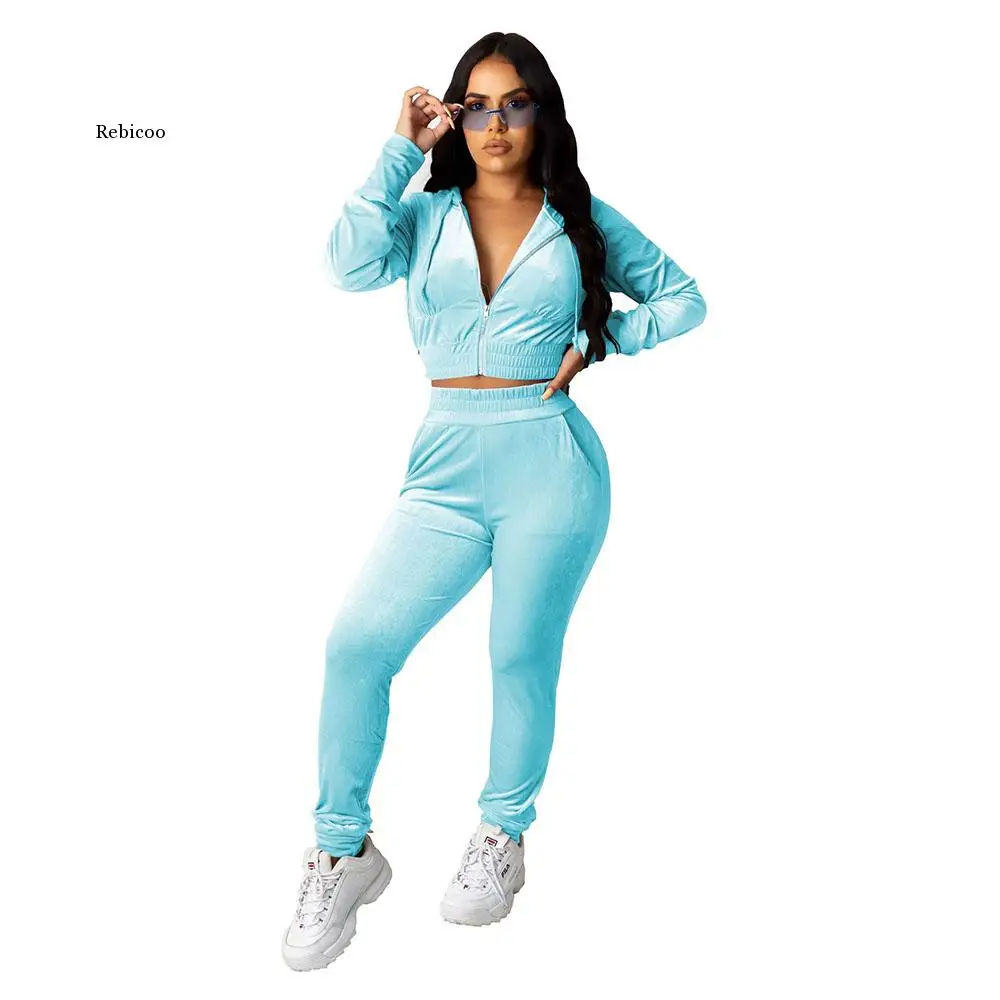 

Velvet Two Piece Set Women Rave Festival Clothing Full Sleeve Hooded Short Coat And Elastic Waist Biker Short Velour Tracksuits