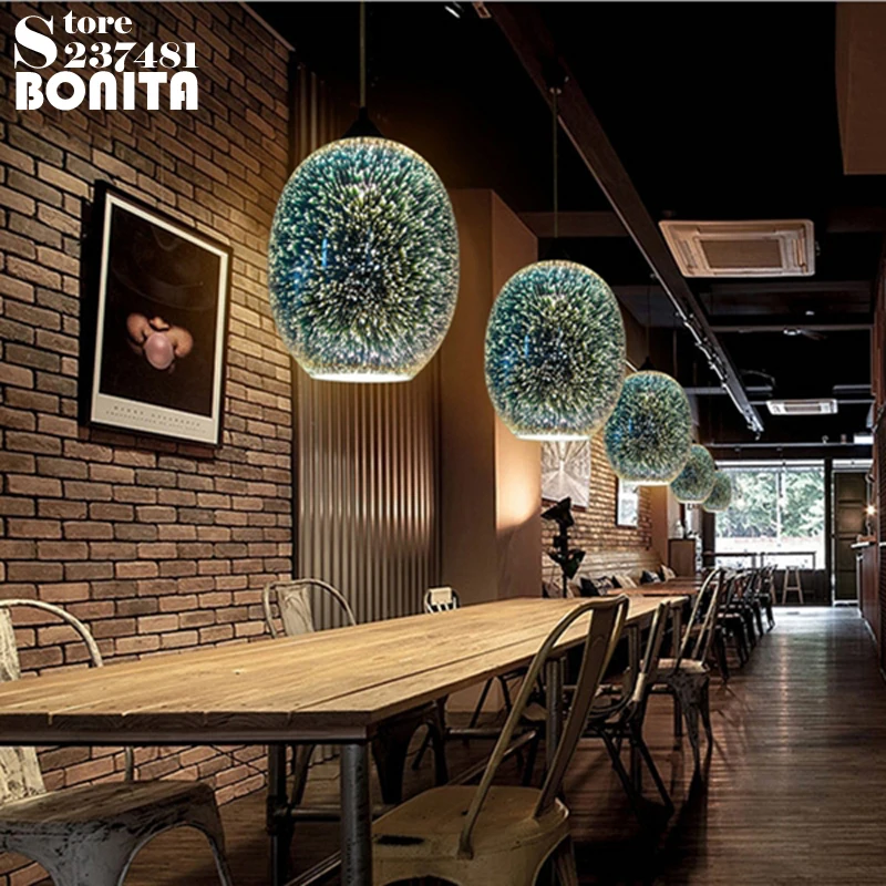 3D Glass Cord Pendant Lamp  for Restaurant Office Bedroom Laser Starry Sky Light and Shadow Designer Chandelier Ambient Decor