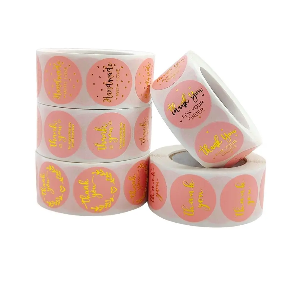 

500pcs Pink Label Stickers Foil Thank You Stickers Business Order Home Hand Made Labels Wedding Envelope Seals