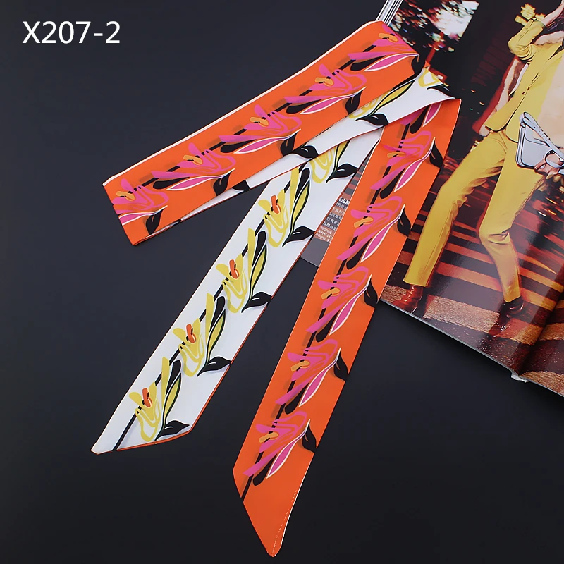 New Fashion 120cm Small Scarf Print Women Silk Scarf Luxury Brand Head Scarf Handle Bag Ribbon Small Long Scarves headband