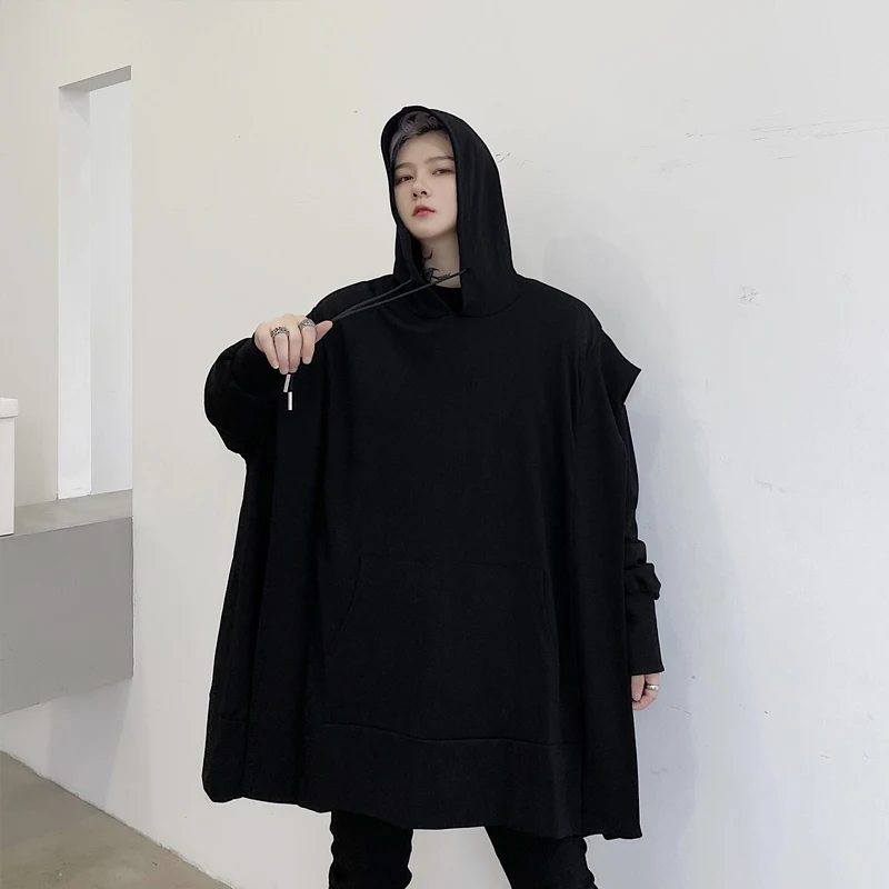 Men's autumn and winter loose hoodie personality tailoring men's leisure sweatshirt youth runway black large size tide