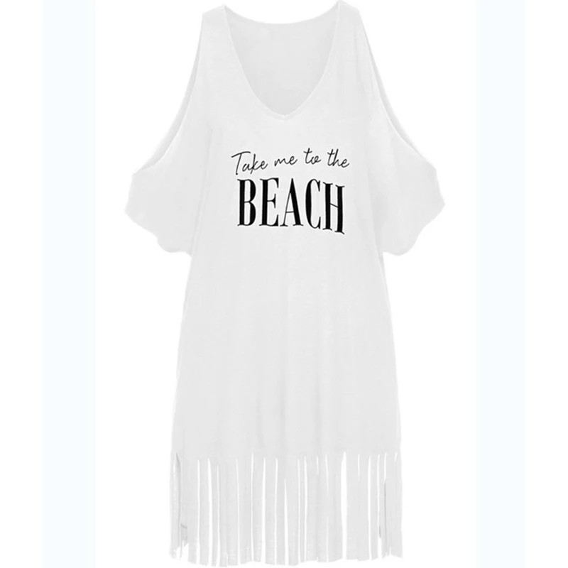 New Summer Beach Dress Beach Cover Up Women Letters Print Beach Wear Bikini Cover up Fashion Bathing Suit Women Tassels Dress