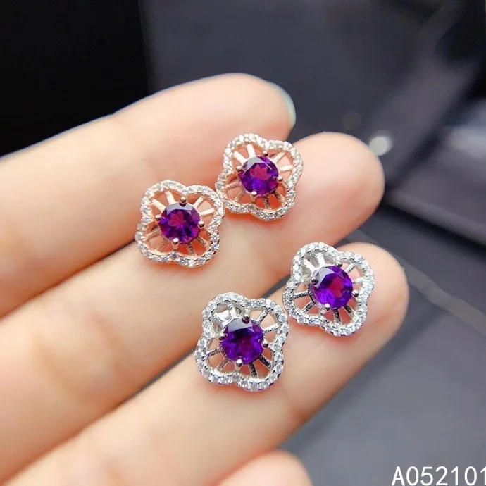 

KJJEAXCMY fine jewelry 925 silver natural Amethyst new girl classic earrings hot selling ear stud support test Chinese style