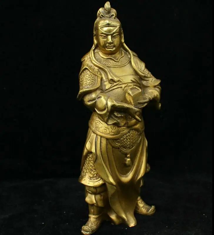 18CM collect China Old Brass Bronze copper Handmade Door-god Statue