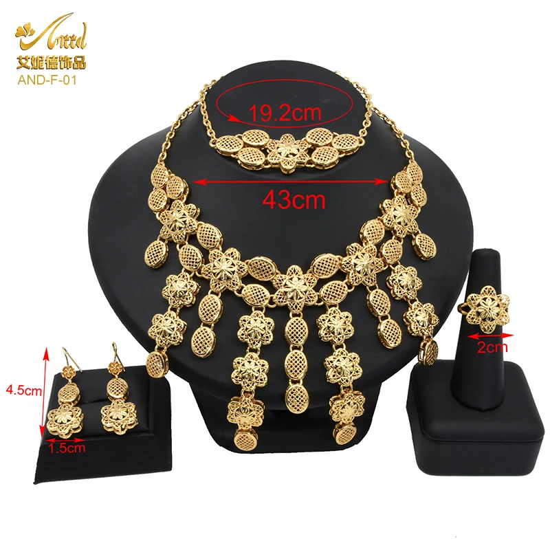 

Women's Bracelets Wedding Jewelery African Jewelry Sets Dubai Gold Color Ring Earrings Nigerian Beads Necklace Juewellery Set