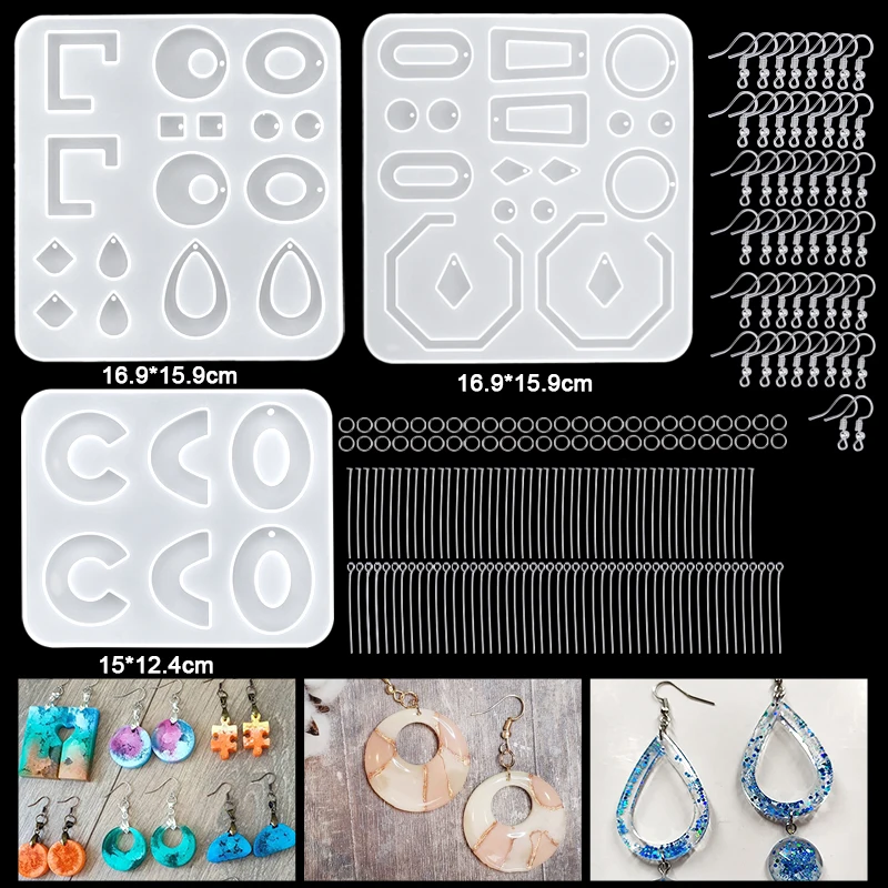 16 Stile Epoxid-Gussformen-Set, Silikon-UV-Gusswerkzeuge, Kits, Harzgussformen für die Schmuckherstellung, DIY-Ohrring-Ergebnisse