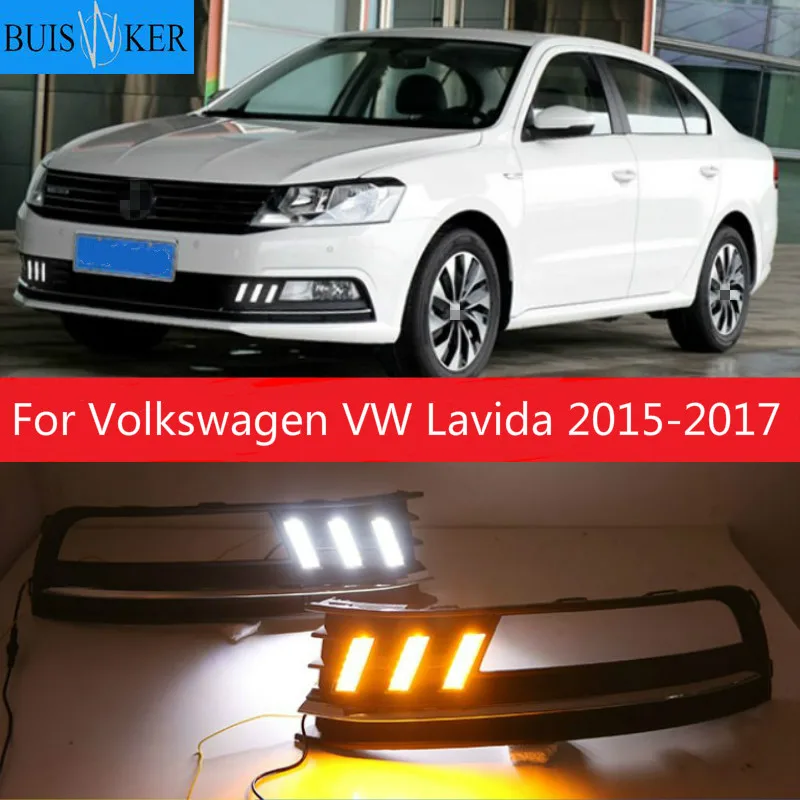 

1 Pair For Volkswagen VW Lavida 2015-2017 with Yellow Trun Signal Light Blue Night Lamp LED DRL Daytime Running Light