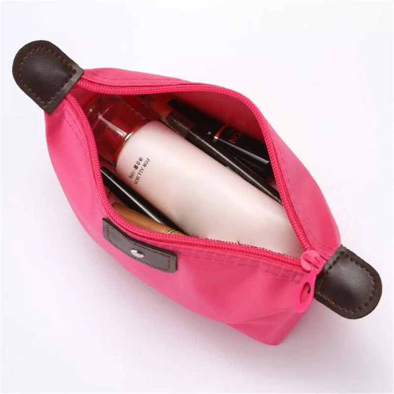 1Pcs Foldable Women Travel Cosmetic Bag Mini Girl Makeup Bag Organizer Waterproof Nylon Red Zipper Toiletry Pouch Case