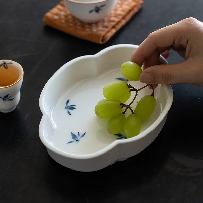 Pure Hand-painted Butterfly Orchid Art Pot Bearing Household Ceramic Handmade Teapot Base Creative Kung Fu Tea Set Dry Tea Tray