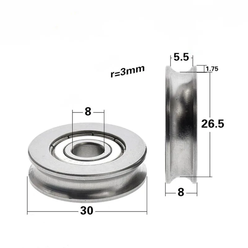 10pcs/50pcs U Groove Radian Radius 3mm Guide Wheel 8*30*8mm Stainless Steel Pulley Waterproof And Antirust 8x30x8mm