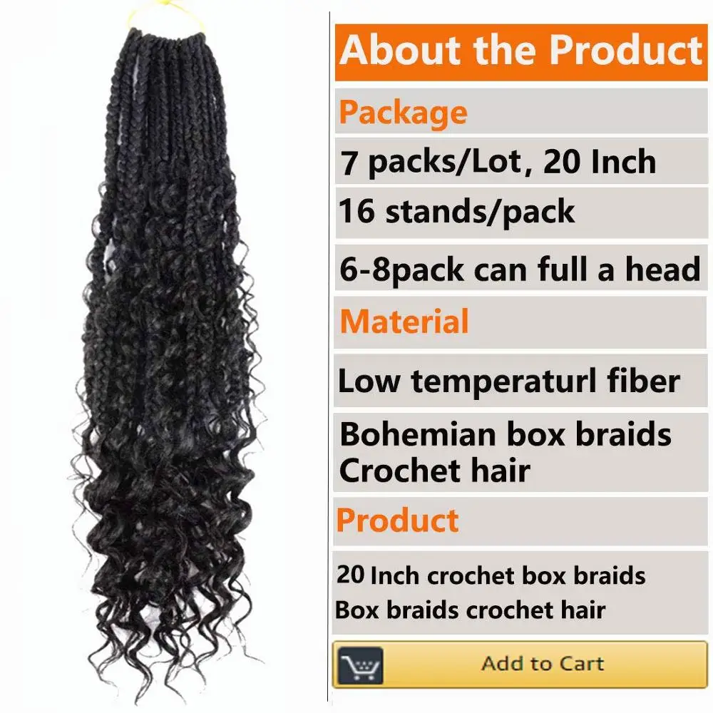 Crochet Box Braids 20 inch Box Braid Crochet Hair Extension 3X Crochet Braids with Curly Ends 16 Strands/Pack 