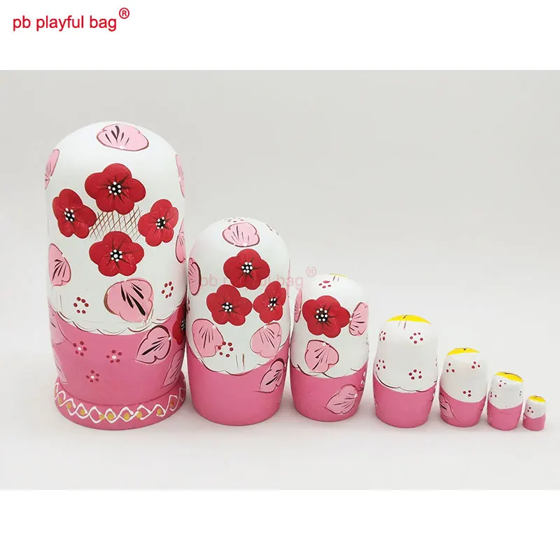 PB Playful bag Seven layer Pink Butterfly Russian dolls wooden toy special Toys set birthday gift valentine's Day WG07