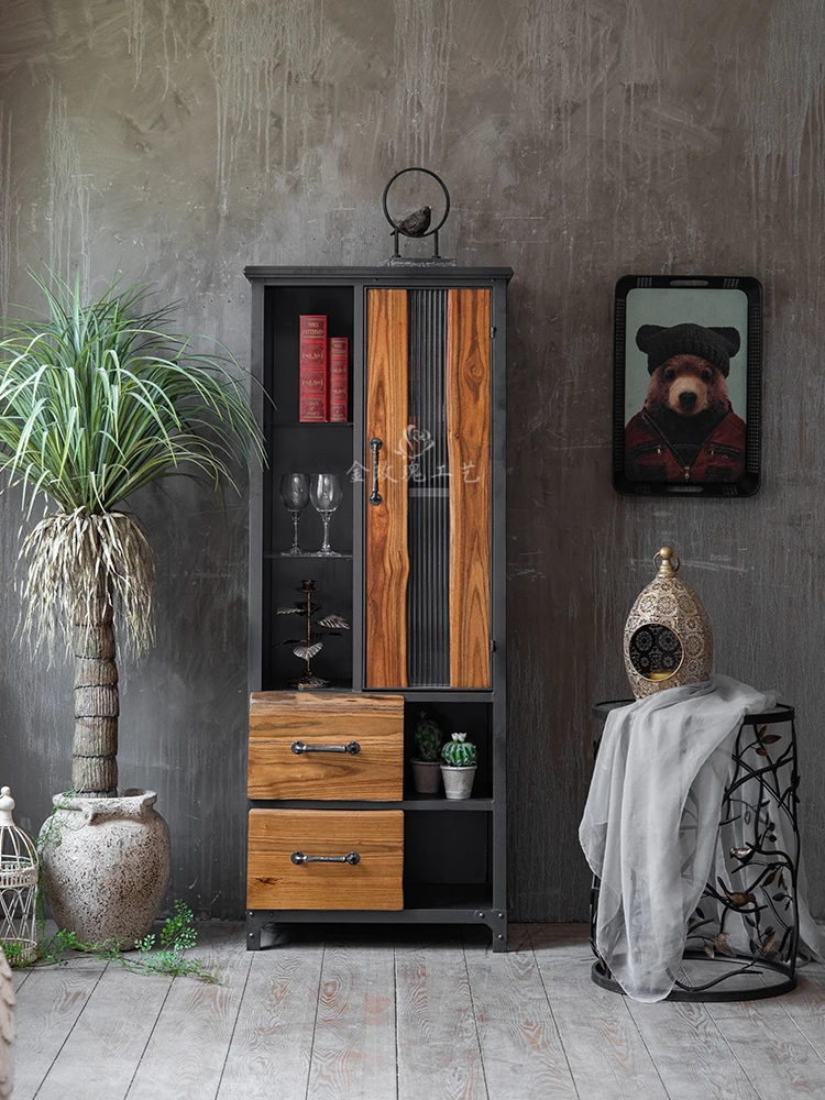 American Vintage iron wine cabinet tableware cabinet boarding hotel living room decorative cabinet bedroom lockers